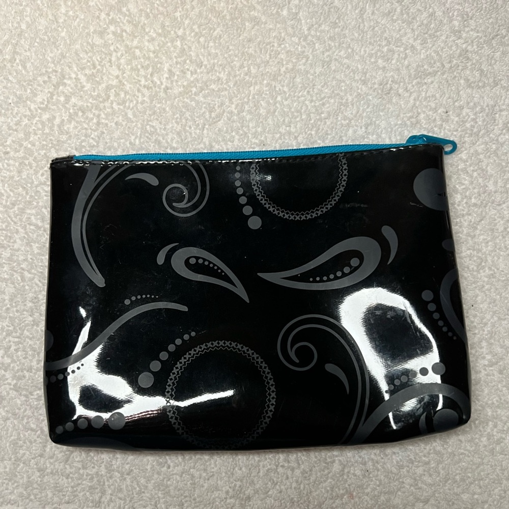 Black Plastic Pouch with Blue Zipper